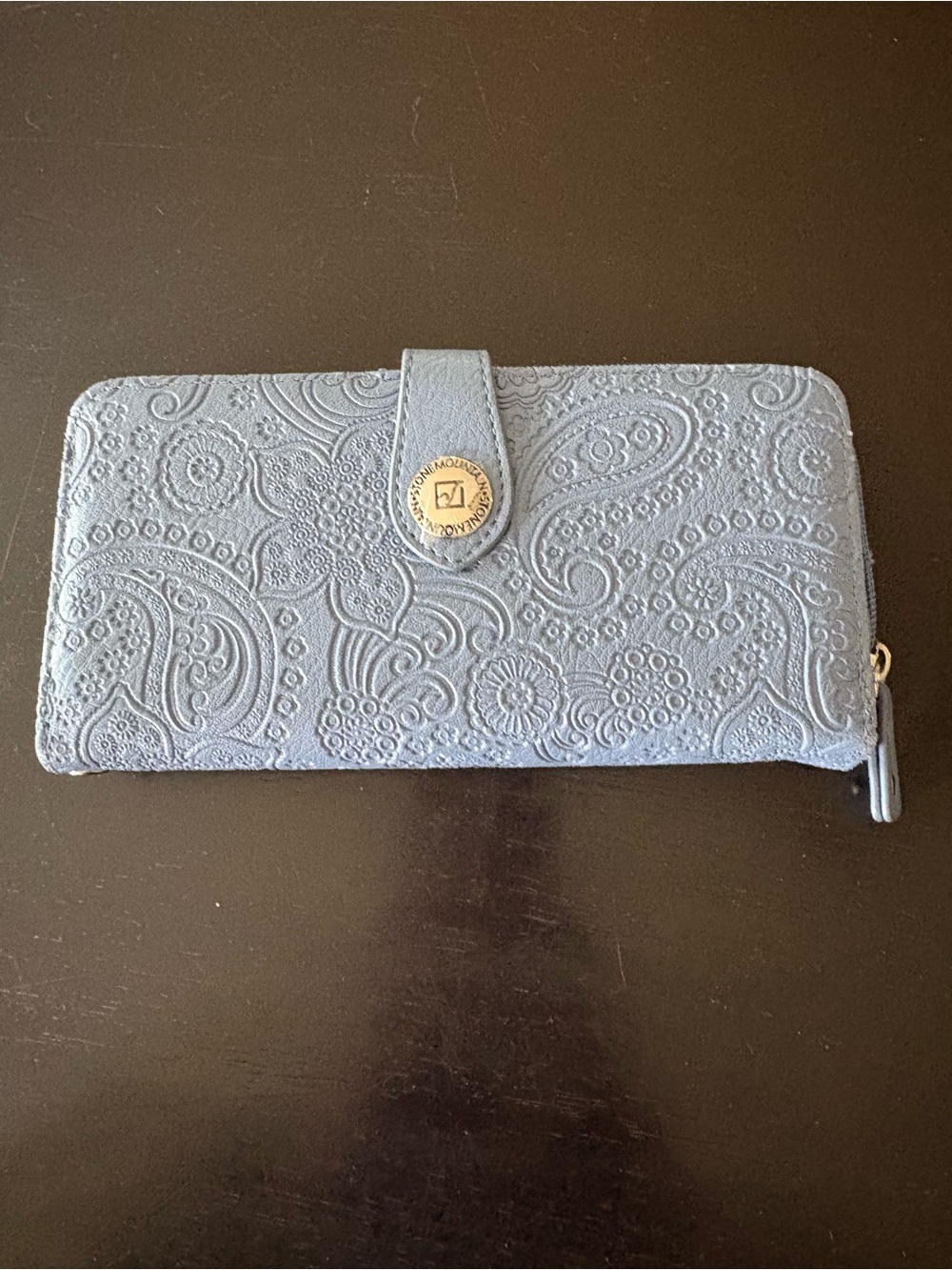 Embossed Floral Zip-Around Wallet - Light Blue